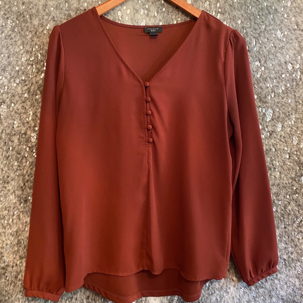 Burgundy Chiffon Blouse - Petite - Ann Taylor